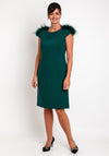 Camelot Feather Trim Shoulder Knee Length Dress, Emerald Green