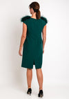 Camelot Feather Trim Shoulder Knee Length Dress, Emerald Green