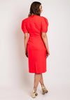 Camelot V-Neck Puff Sleeve Knee Length Dress, Coral