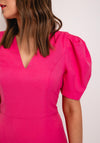 Camelot V-Neck Puff Sleeve Knee Length Dress, Pink