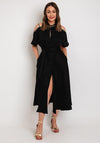 Camelot Cold Shoulder Satin Touch Midi Dress, Black