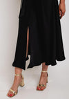 Camelot Cold Shoulder Satin Touch Midi Dress, Black