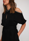 Camelot Cold Shoulder Satin Touch Midi Dress, Black