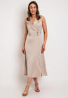 Camelot Double Breasted Satin Touch Midi Dress, Beige