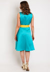 Camelot Corsage Belt A-Line Knee Length Dress, Turquoise