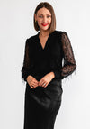 Camelot Lurex Knit Sheer Sleeve Top, Black