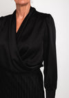 Camelot Draped Satin Wrap Blouse, Black