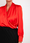 Camelot Draped Satin Wrap Blouse, Red