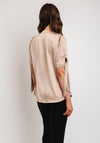 Camelot Draped Neckline Tie Sleeve Blouse, Beige