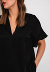 Camelot V-Neck Satin Touch Blouse, Black