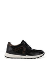 Caprice Wide Fit Suede Comfort Trainers, Black Leopard