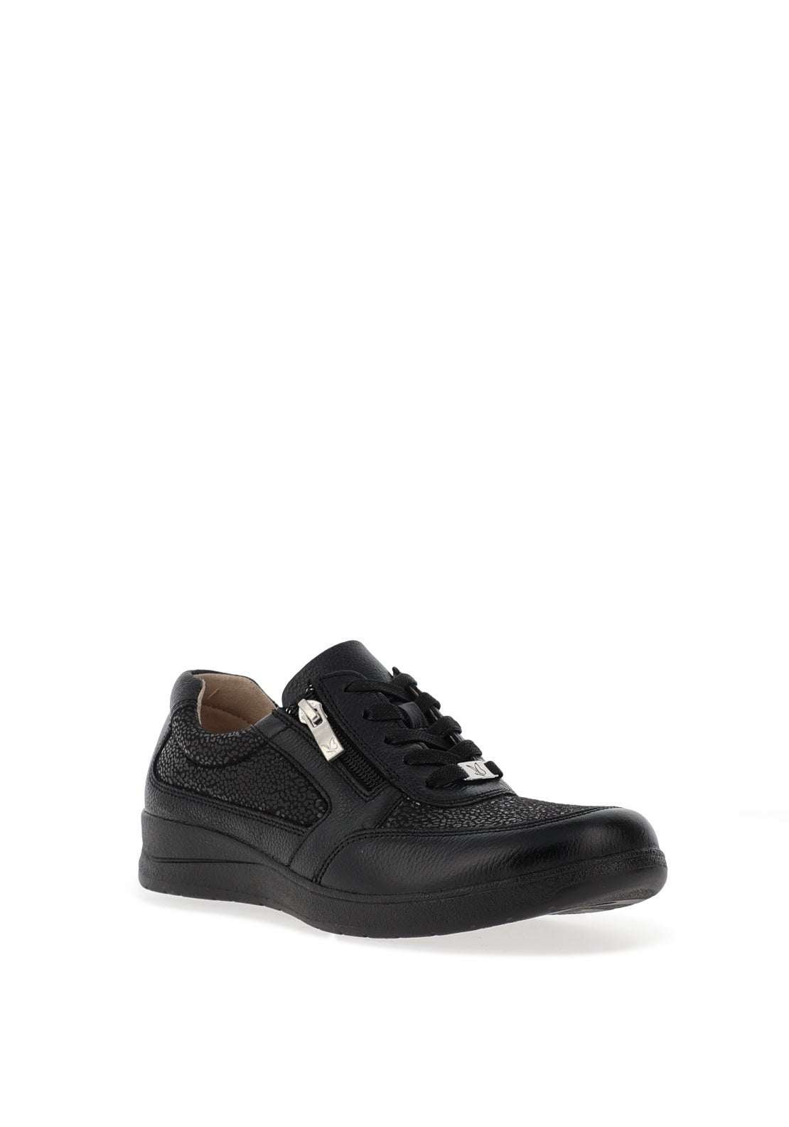 Caprice Wide Fit Shimmer Zip Detail Trainers, Black