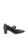 Caprice Wide Fit Leather Buckle Heeled Shoes, Black