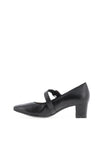 Caprice Wide Fit Leather Buckle Heeled Shoes, Black