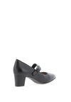 Caprice Wide Fit Leather Buckle Heeled Shoes, Black