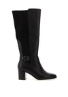 Caprice Wide Fit Leather Knee High Heeled Boots, Black