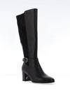 Caprice Wide Fit Leather Knee High Heeled Boots, Black