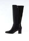 Caprice Wide Fit Leather Knee High Heeled Boots, Black