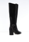Caprice Wide Fit Leather Knee High Heeled Boots, Black