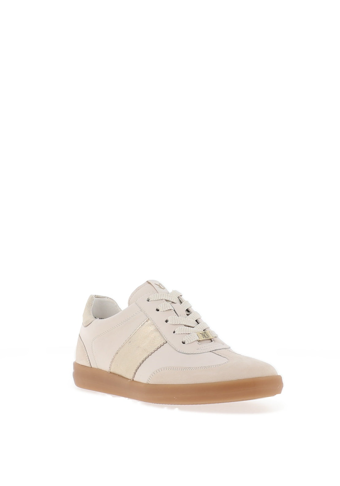 Caprice Leather Metallic Laced Trainers, Cream and Gold
