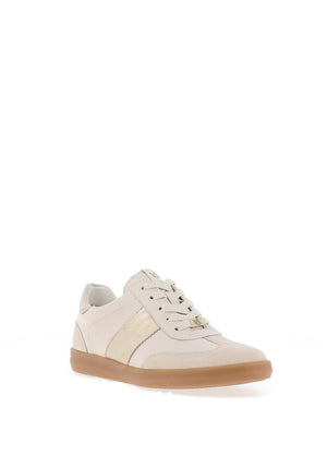 Caprice Leather Metallic Laced Trainers, Cream and Gold