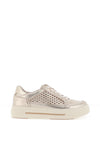 Caprice Nappa Leather Cut Out Detail Metallic Trainers, Gold
