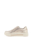 Caprice Nappa Leather Cut Out Detail Metallic Trainers, Gold