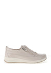 Caprice Wide Fit Shimmering Distressed Leather Comfort Trainers, Pearl Beige