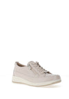 Caprice Wide Fit Shimmering Distressed Leather Comfort Trainers, Pearl Beige