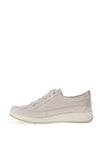 Caprice Wide Fit Shimmering Distressed Leather Comfort Trainers, Pearl Beige