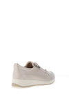 Caprice Wide Fit Shimmering Distressed Leather Comfort Trainers, Pearl Beige