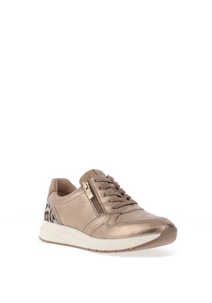 Caprice Metallic Leather Side Zip Trainers, Taupe
