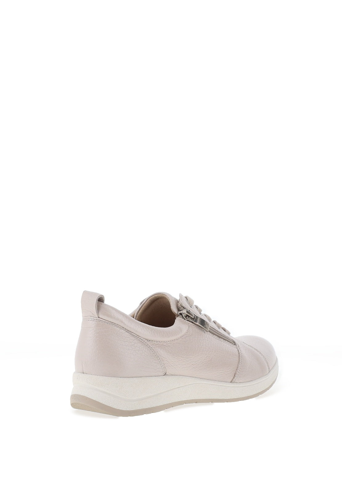 Caprice Pebbled Leather Side Zip Trainers, Pearl