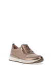 Caprice Wide Fit Distressed Leather Comfort Trainers, Gold Taupe