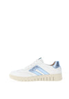 Caprice Wide Fit Leather Flat Trainers, White & Blue