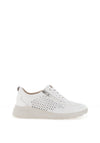 Caprice Shining Diamond Perforated Leather Trainers, White & Silver