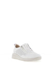 Caprice Shining Diamond Perforated Leather Trainers, White & Silver