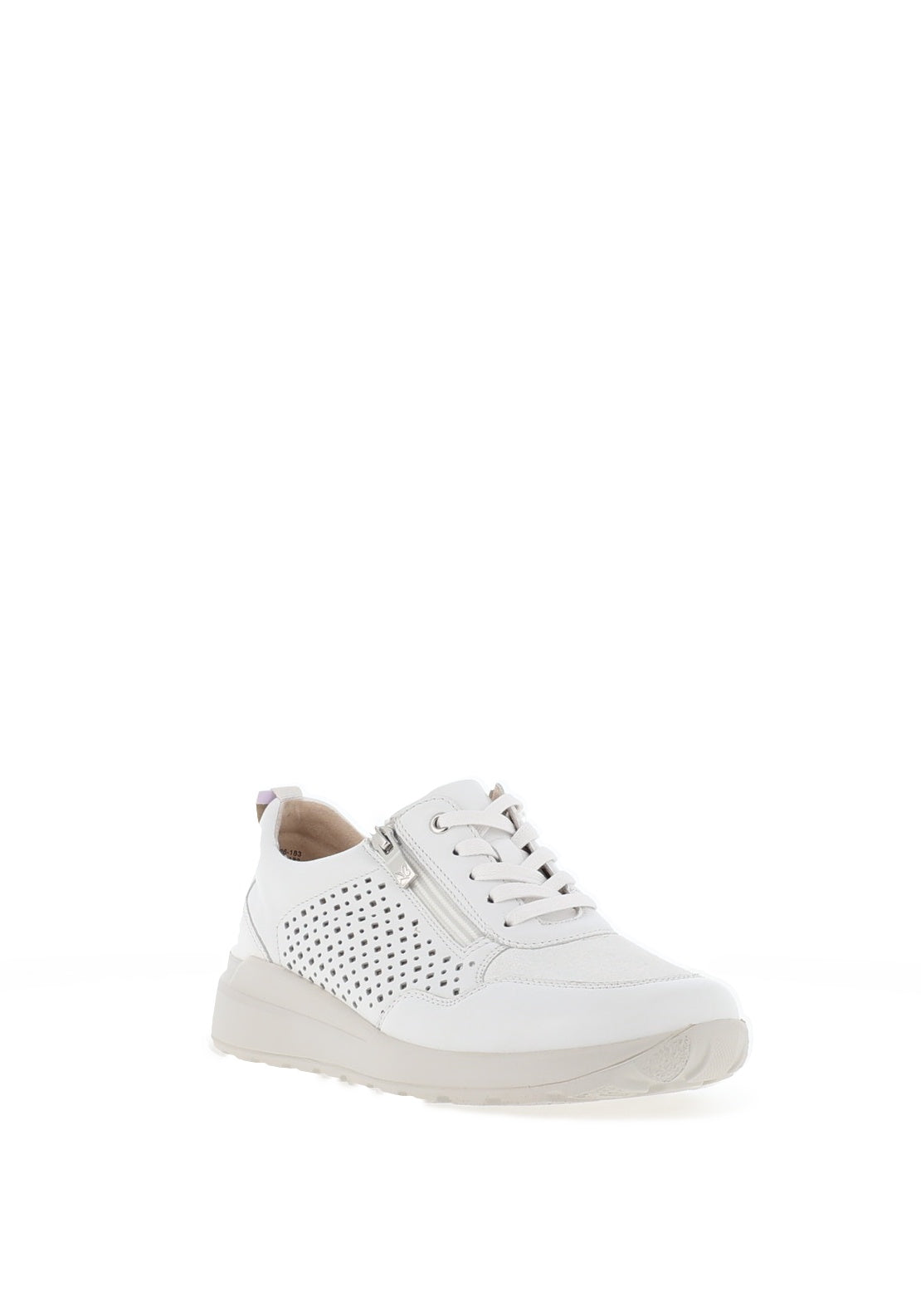 Caprice Shining Diamond Perforated Leather Trainers, White & Silver