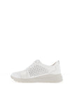 Caprice Shining Diamond Perforated Leather Trainers, White & Silver
