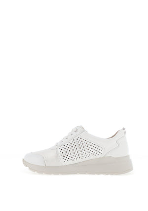 Caprice Shining Diamond Perforated Leather Trainers, White & Silver