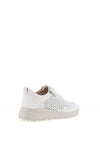 Caprice Shining Diamond Perforated Leather Trainers, White & Silver