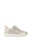 Caprice Shining Diamond Perforated Leather Trainers, Taupe