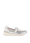 Caprice Wide Fit Leather Mesh Slip On Shoes, White & Silver