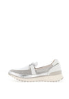 Caprice Wide Fit Leather Mesh Slip On Shoes, White & Silver