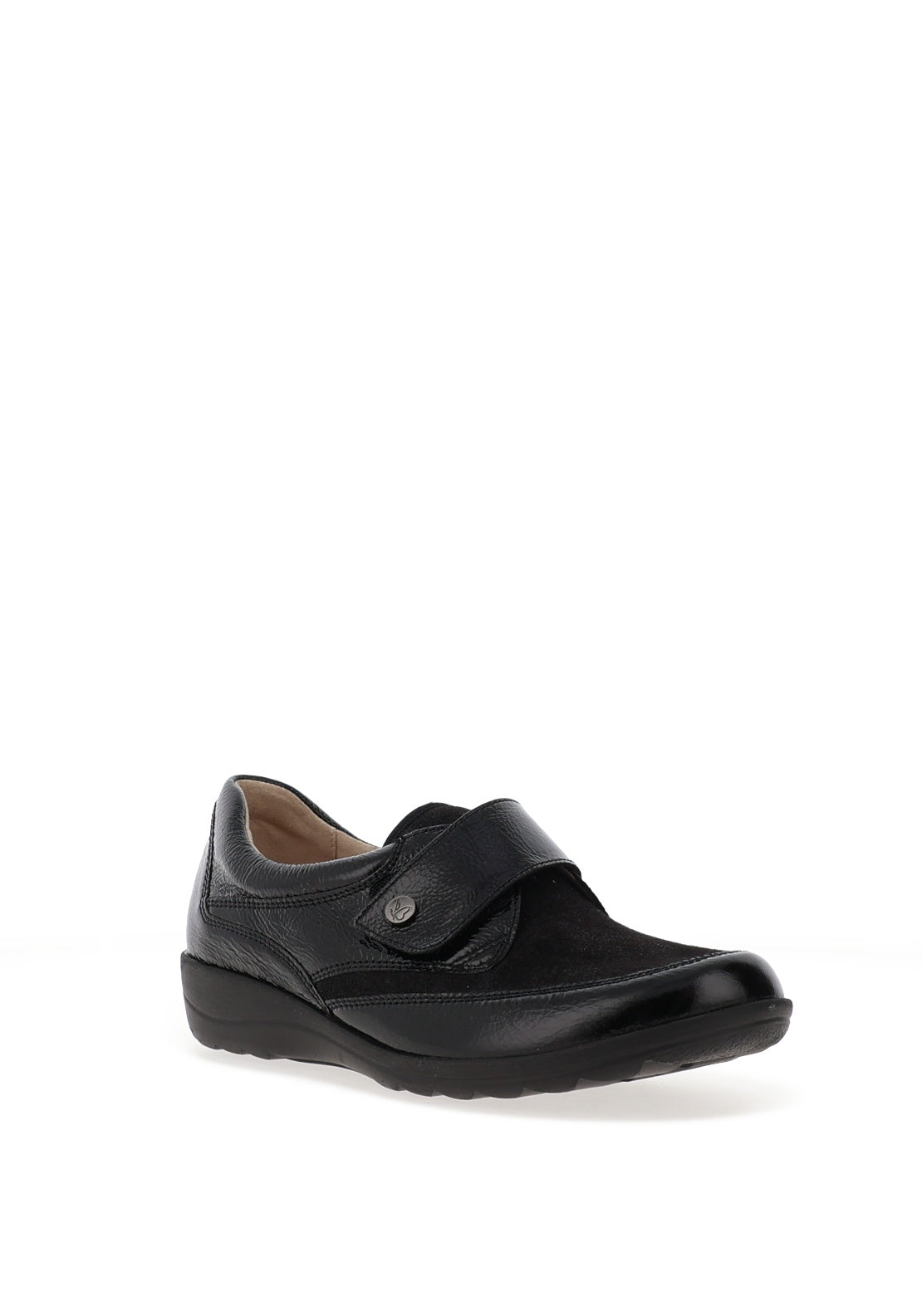 Caprice Wide Fit Patent Leather Velcro Shoes, Black Combo