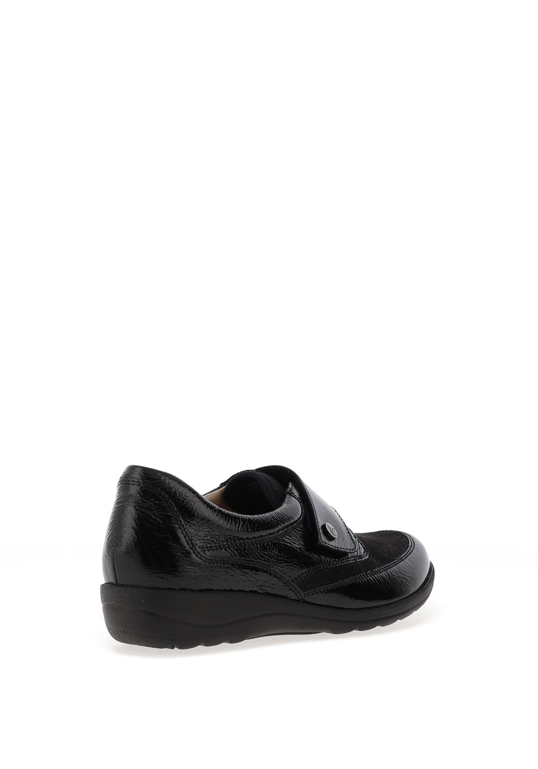 Caprice Wide Fit Patent Leather Velcro Shoes, Black Combo