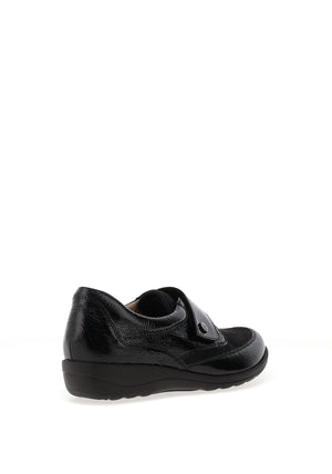 Caprice Wide Fit Patent Leather Velcro Shoes, Black Combo