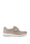 Caprice Shimmering Leather Velcro Strap Flat Comfort Shoes, Taupe