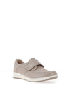 Caprice Shimmering Leather Velcro Strap Flat Comfort Shoes, Taupe