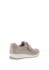 Caprice Shimmering Leather Velcro Strap Flat Comfort Shoes, Taupe